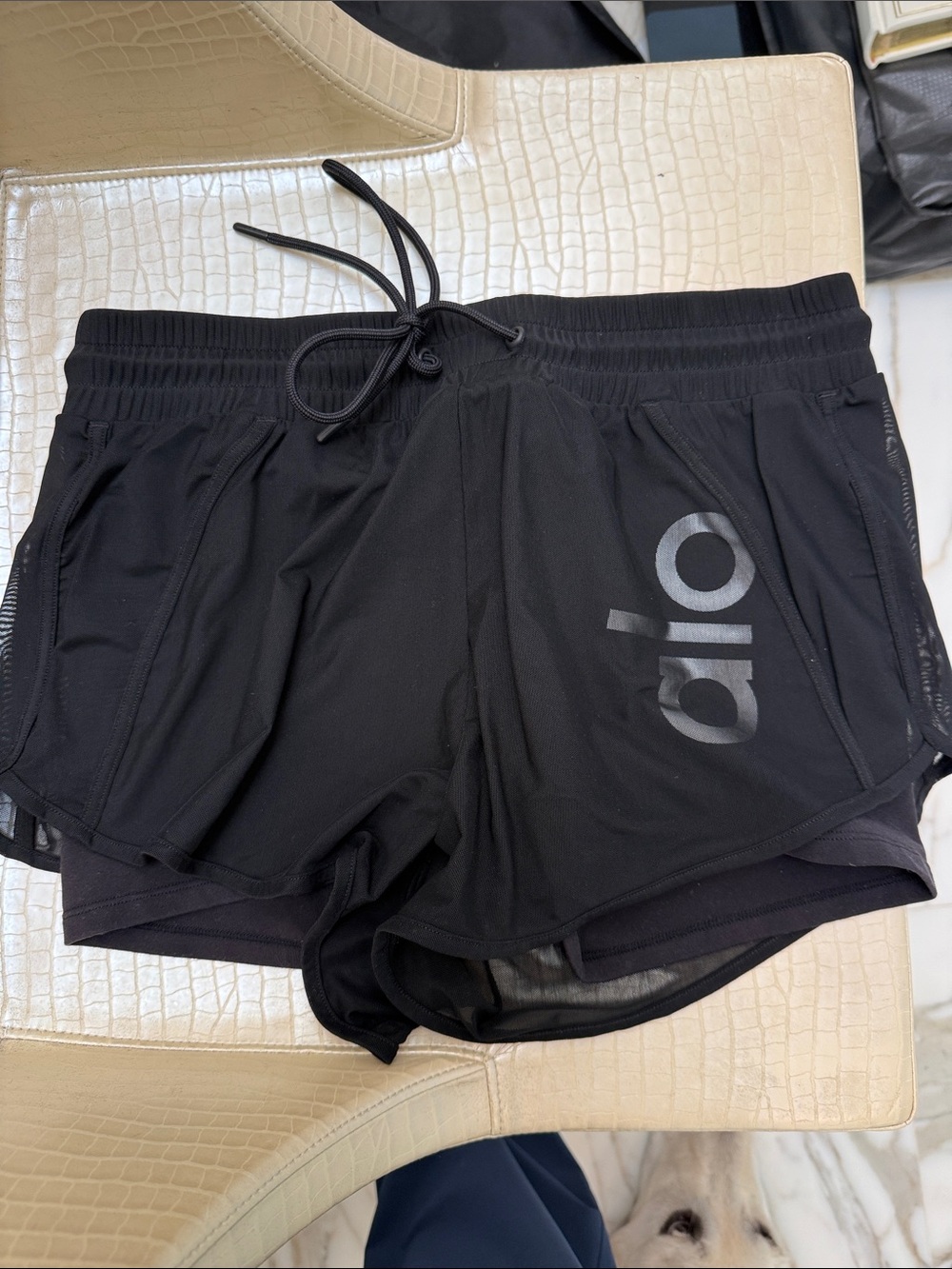 ALO Yoga Black Logo Layered Athletic Shorts